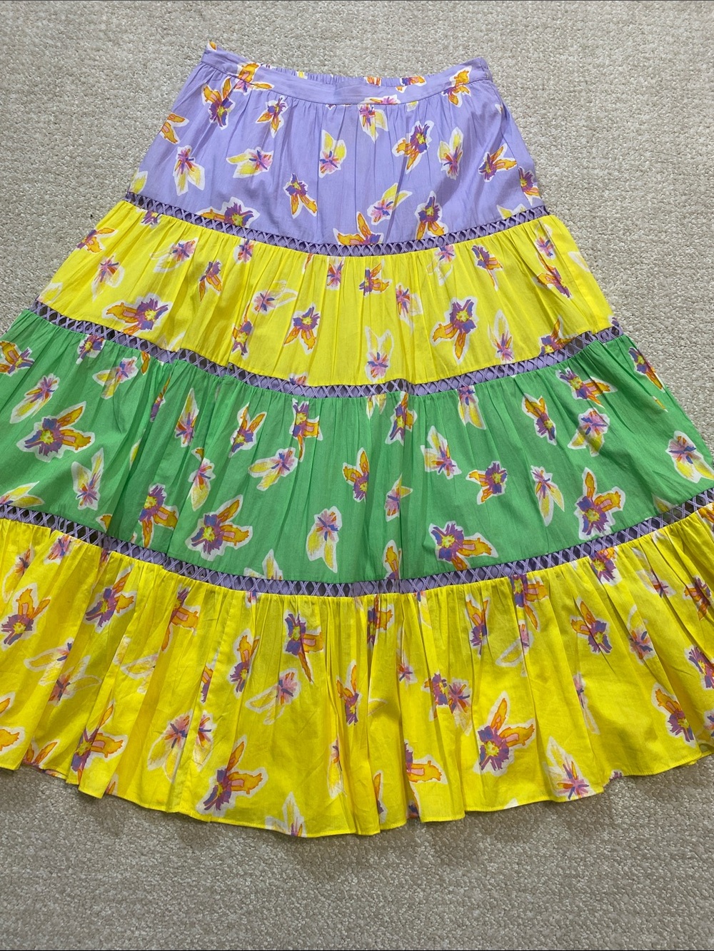 Ālivia Caroline Tiered Floral Maxi Skirt Bouncing Buds Multi Size S 100% Cotton - Picture 13 of 16
